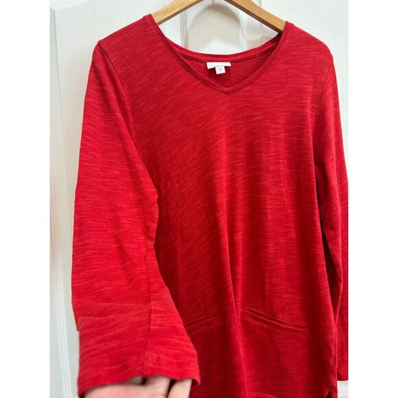 J. Jill Women M Red Cotton Tunic L/S Faux Pockets Casual Career Minimalist - Picture 5 of 9